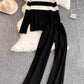 Casual Knitted Long Sleeve Wide Leg Pants Set