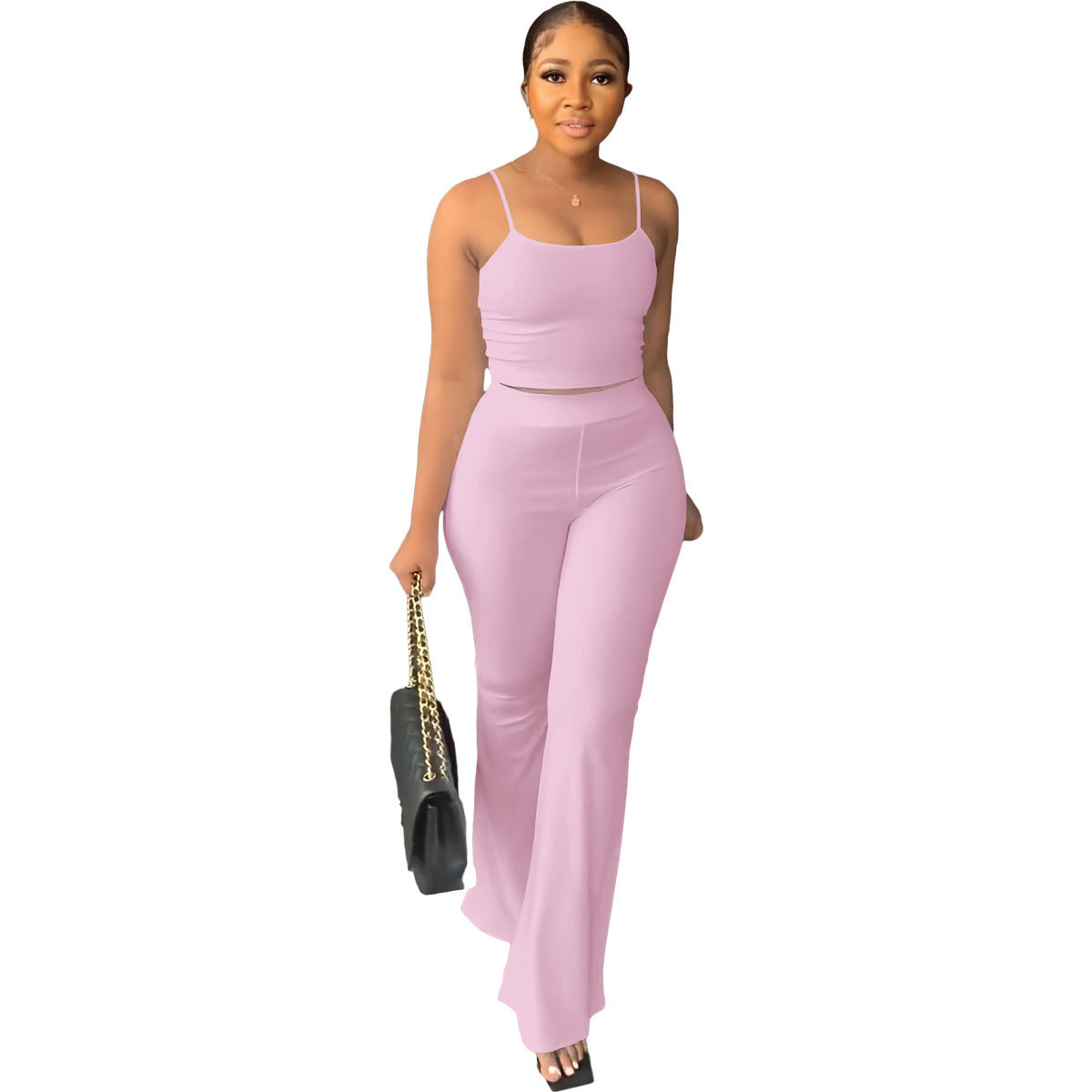 Pantalon à pattes d'éléphant de couleur unie pour femme, costume simple et tendance