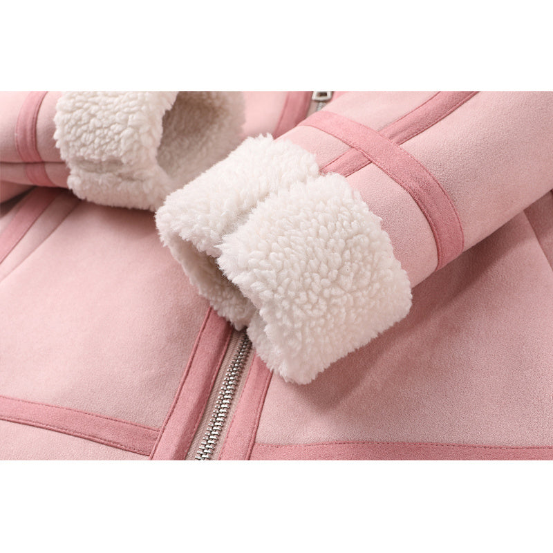 Women's Loose Faux Lamb Wool Motorcycle Jacket