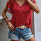 European American Summer New Casual National Style Printed V-neck Short Sleeve Loose Shirt