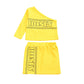 Non-hooded Letters Cotton Pullover Yellow Suit
