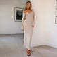 Women's Irregular Slant Shoulder Back Slit Long Dress