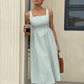 Womens Casual Sleeveless Strappy Square-Neck Colorblock Striped Dress