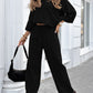 Round Neck Cotton And Linen Top Casual Lace Up Loose Pants Suit