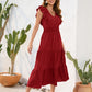 Long Casual Holiday V-neck High Waist Cake Dress
