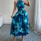Neck Hanging Cinched Waist Sleeveless Dress With Ruffled Hem