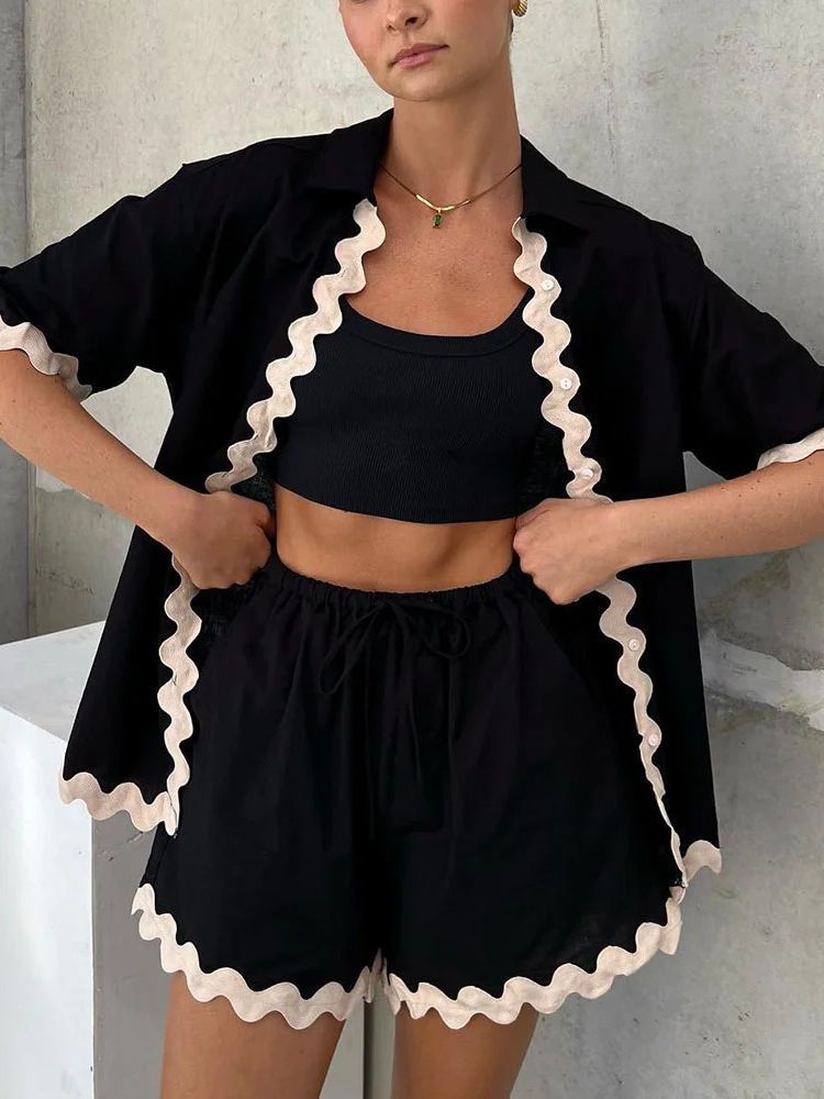 Summer Female Cardigan Short Sleeve Suit
