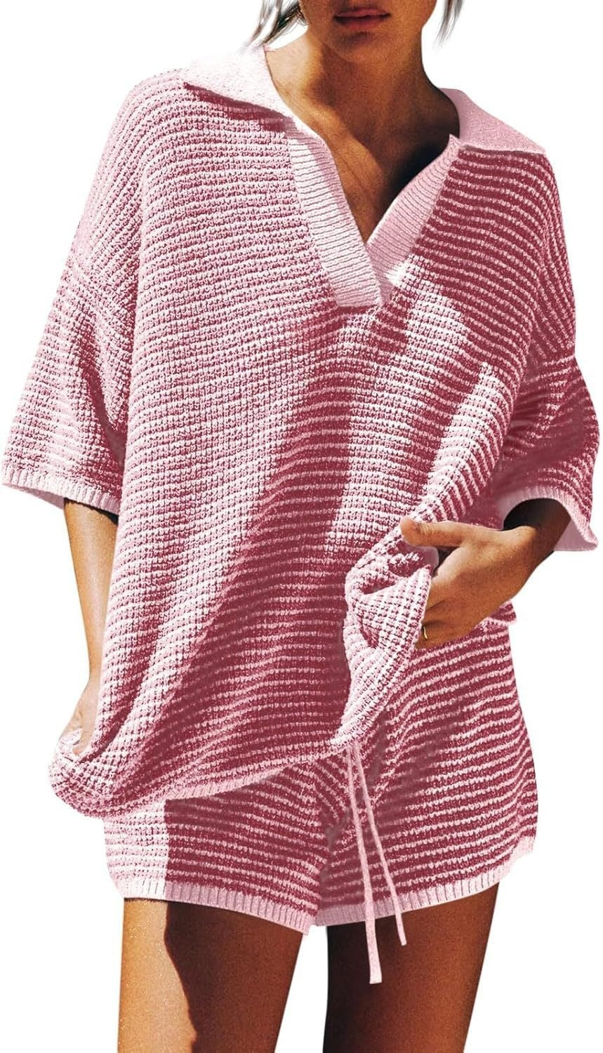 Loose Knitted Top High Waist Knit Shorts Suit