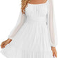 European And American Womens Mesh Long-Sleeve Square-Neck Dress