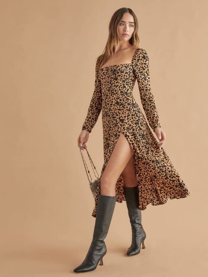 Fashion Printed Temperament Commute Pullover High Waist Dress Women