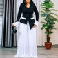 Fashion Flared Sleeves Top Pleated Wide-leg Pants Suit Two-piece Set