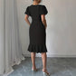Solid-color Bubble-sleeve Mermaid Slimming Dress
