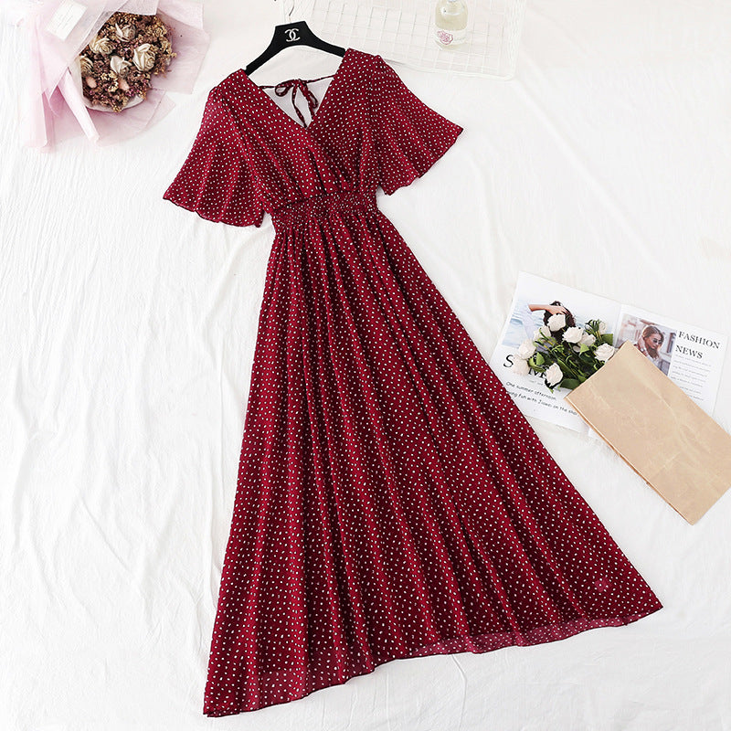 Chiffon Dress Female French Platycodon Floral Long Skirt Waist Was Thinner