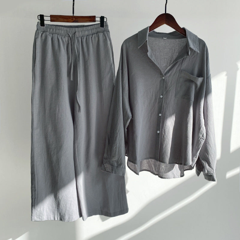 Cotton And Linen Shirt Outfit Waist Loose Trousers