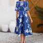 Fashionable Cinched Waist Round Neck Short-sleeve Printed Dress
