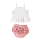 Girls' Fashion Solid Color Suspender Top Triangle Bottom-covering Shorts Two-piece Set