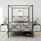 Metal Canopy Bed Frame, Platform Bed Frame With X Shaped Frame Full Black