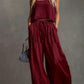 Womens Two-piece Set Loose-fitting Vest And Wide-leg Pants
