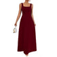 Robe décontractée sans manches à col carré et couleur unie pour femme
