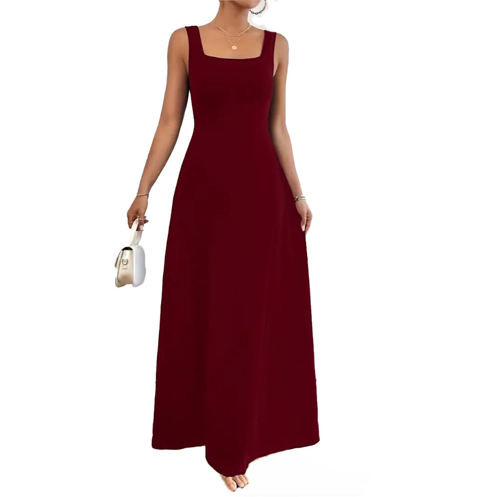 Robe décontractée sans manches à col carré et couleur unie pour femme