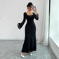 Temperament Square Neckline Famous Style Color Block Slim And Elegant Dress