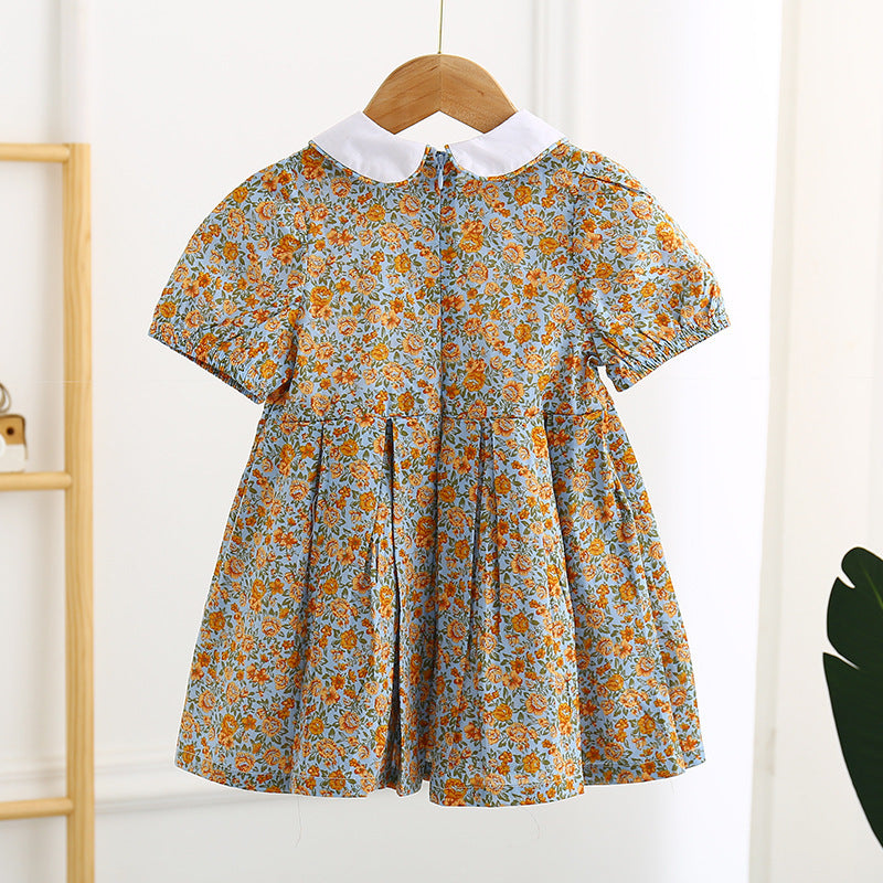 Robe mi-longue à fleurs et manches courtes pour fille