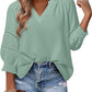 New Women's V-neck Casual Solid Color Long Sleeve Loose Shirt