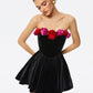 Women's Tube Top Flower Decoration Contrasting-color Dress