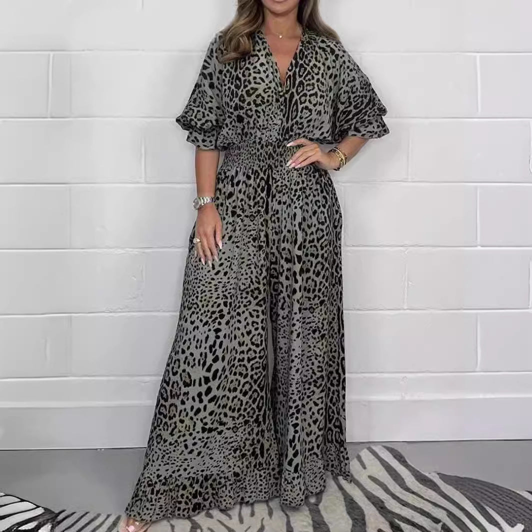Women's Fashion Leopard Print Casual Jumpsuit