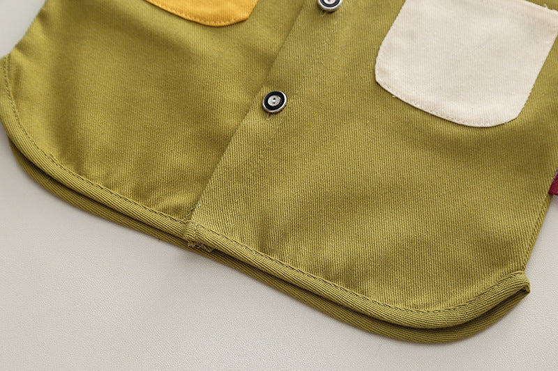 Color Block Shirt Small And Medium Boys Three-piece Suit