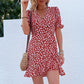 Women's Ruffled Floral Slim-fitting Short Dress