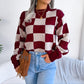 Street Style Color Block Plaid Long Sleeve Pullover Knit Sweater
