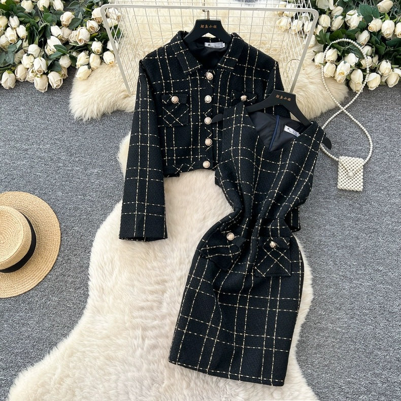 Elegant Tweed Two-piece Set With Long Sleeves