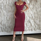One Line Neck Ribbed Long Dress Short Sleeve Maxi