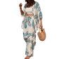 Women's Loose-fit Printed Outfit Cardigan With Fringed Hem And Wide-leg Pants Set