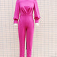 Women's Straight Round Neck Long Sleeve Backless Slim Fit Jumpsuit