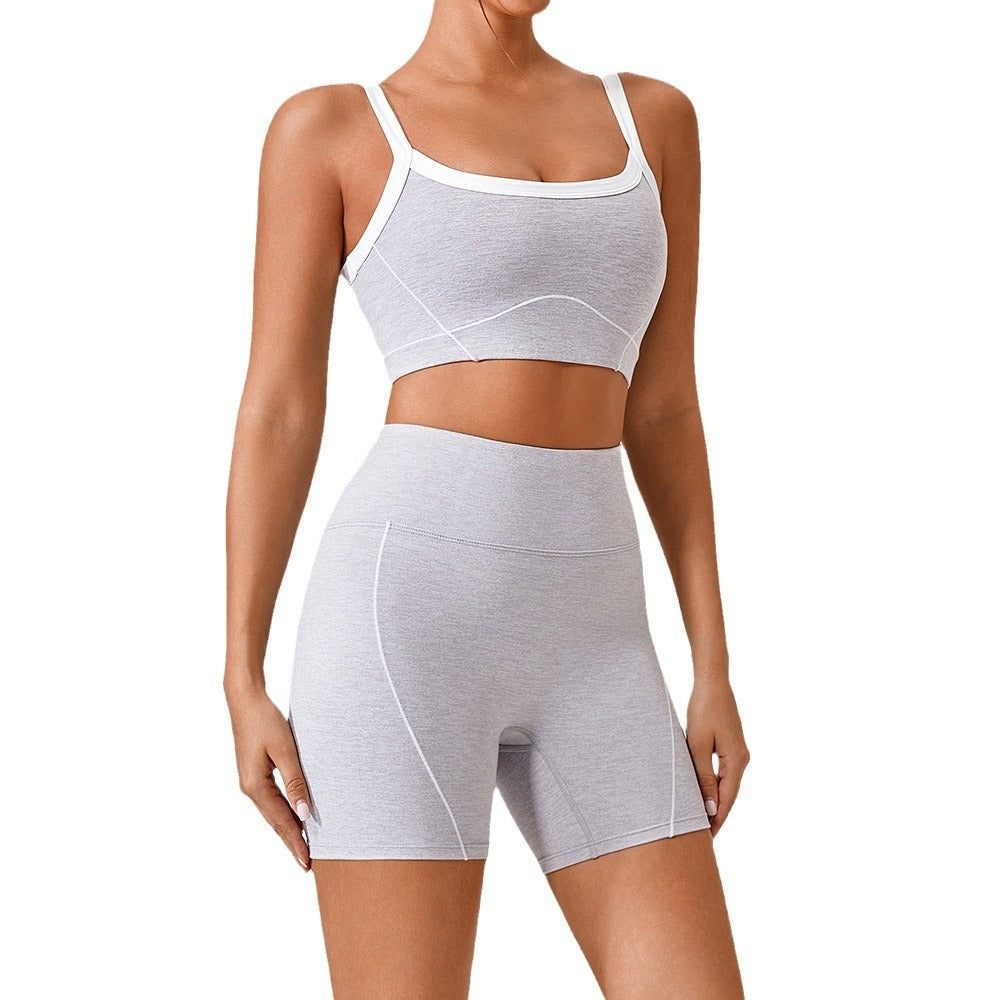 Combinaison de sport de plein air moulante à bretelles spaghetti pour femmes, couleur contrastée, style européen et américain