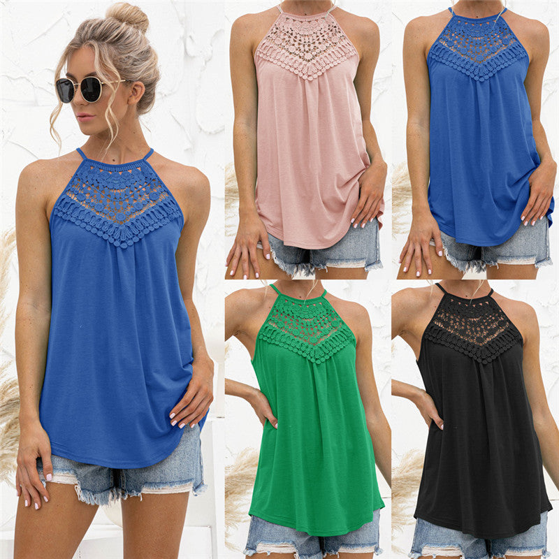Lace Stitching Halterneck Top
