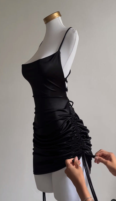 Lace-up Backless Spaghetti Straps Hip Skirt