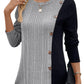 Women's Color Matching Color Contrast Button Split Casual Long Top