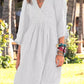 European And American Cotton And Linen Style Solid Color Three-quarter Length Sleeve V-neck Medium Dress