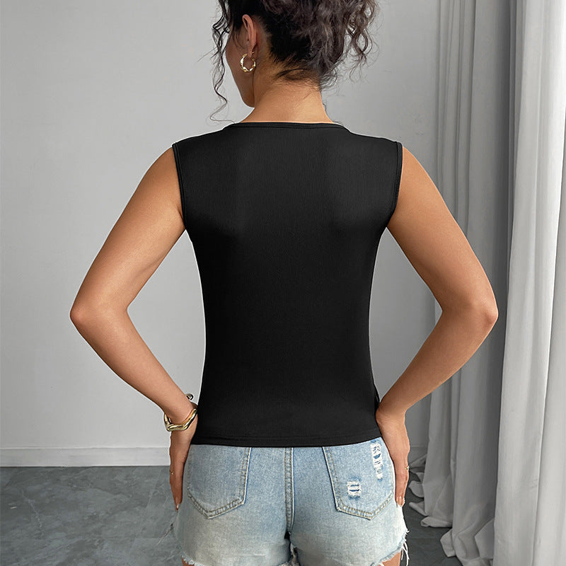 Temperament Commute Style Vest Slit Sleeveless Top