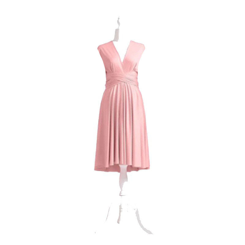 More Than Multiple Wear Rope Cross Backless Bandage One-piece Dress Long And Short