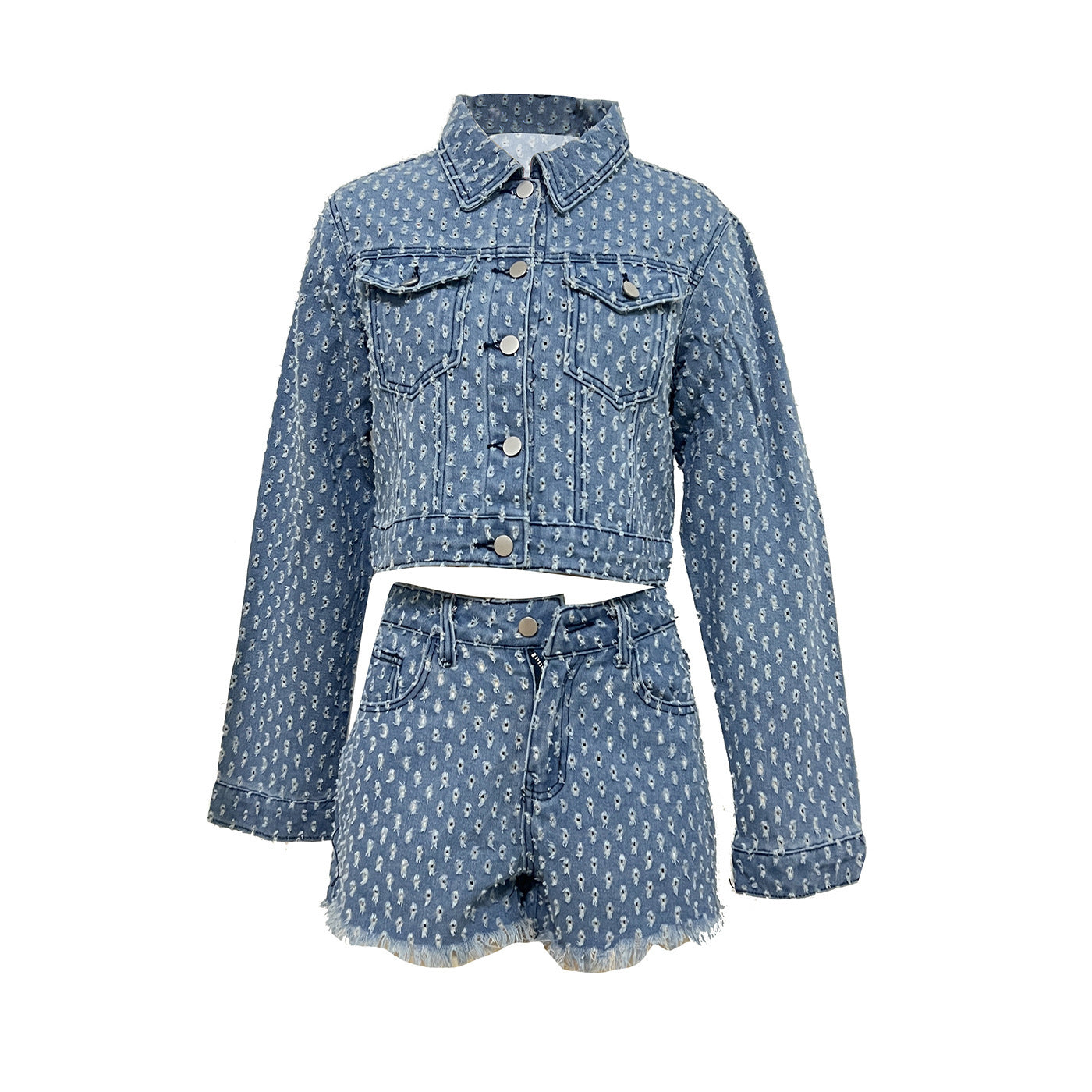 New Women's Clothing Leisure Ripped Denim Shorts Suit
