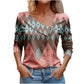 Women's Long-sleeved V-neck Printed T-shirt