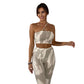 Fashion Printed Camisole High Waist Bag Buttocks Pants Casual Suit