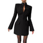 Women's Slim Waist Long Sleeve Stand Collar Dress