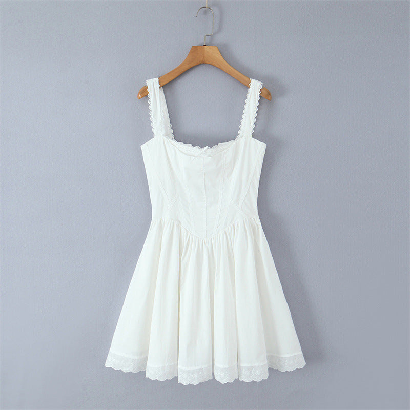 Sweet White Girdle Mini Sling Dress