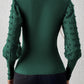 Elegant Rib V-neck Sleeve Chiffon Stitching Long Sleeve T-shirt Slimming Top