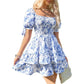 Short Sleeve Waist-controlled Ruffled Sleeve Pleated A- Line Jumpsuit